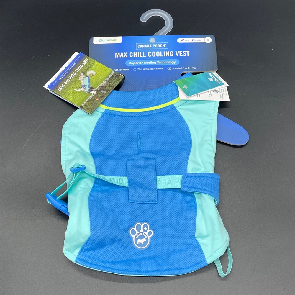 NWT Canada Pooch Max Chill Cooling Vest in Blue Aqua **BENEFITS ANIMALS**